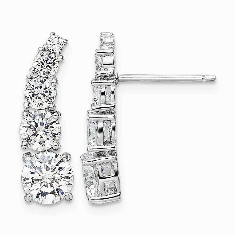 Sterling Silver Rhodium-plated Polished Graduated CZ Post Earrings - Product Photo