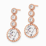 Sterling Silver Rose-tone Polished Round CZ Post Dangle Earrings - Product Photo