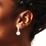 Sterling Silver Rose-tone Polished Round CZ Post Dangle Earrings - Product Photo