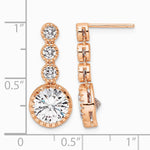 Sterling Silver Rose-tone Polished Round CZ Post Dangle Earrings - Product Photo