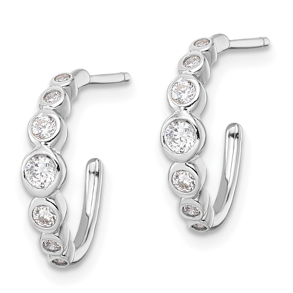 Sterling Silver Rhodium-plated CZ Post Hoop Earrings - Product Photo