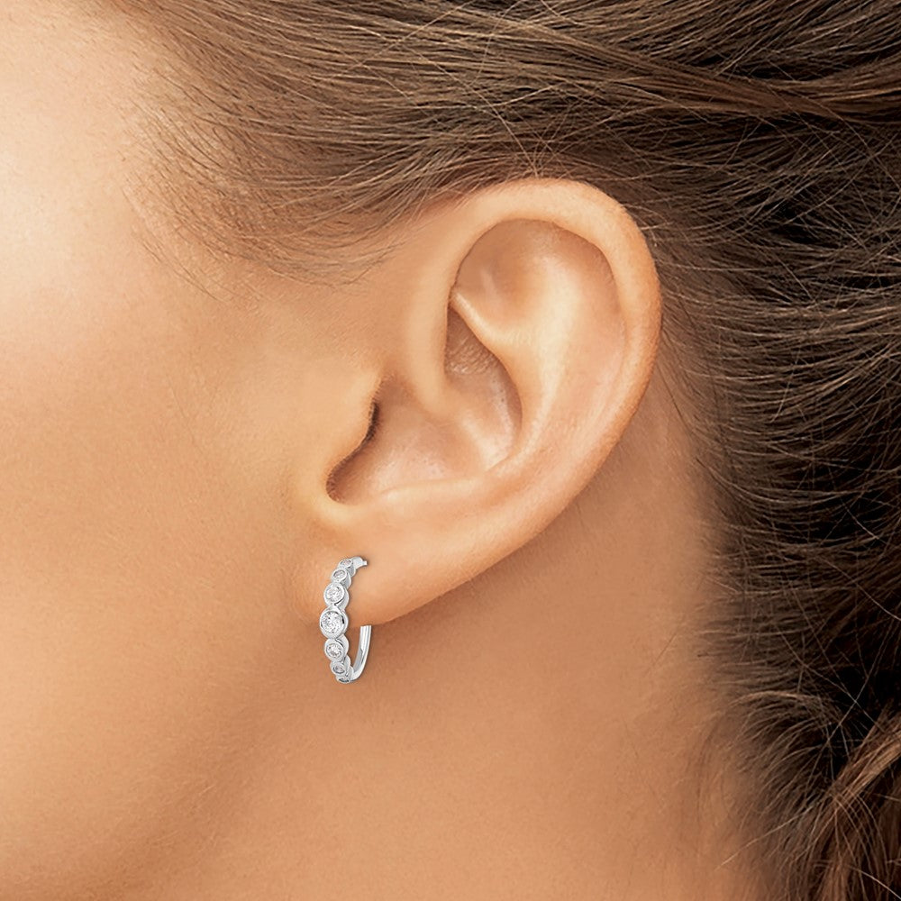 Sterling Silver Rhodium-plated CZ Post Hoop Earrings - Product Photo