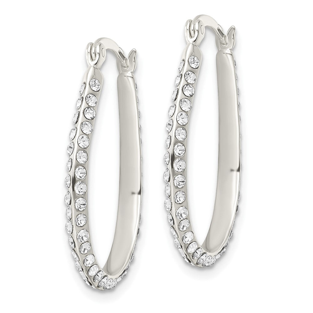 Sterling Silver CZ Oval Hoop Earrings - Product Photo