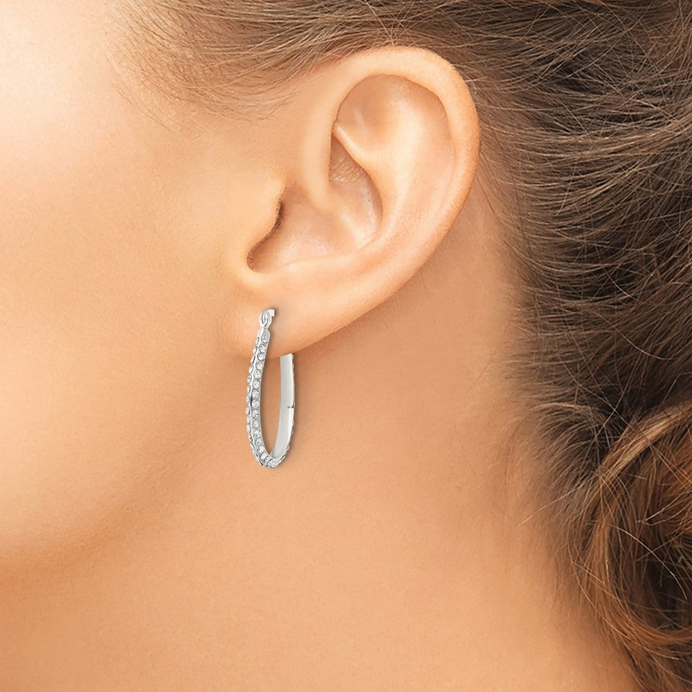 Sterling Silver CZ Oval Hoop Earrings - Product Photo