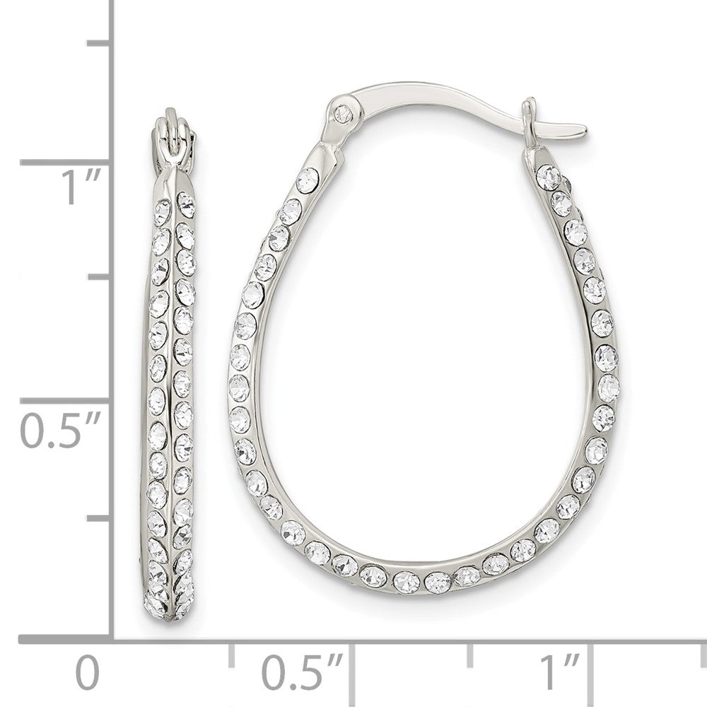 Sterling Silver CZ Oval Hoop Earrings - Product Photo