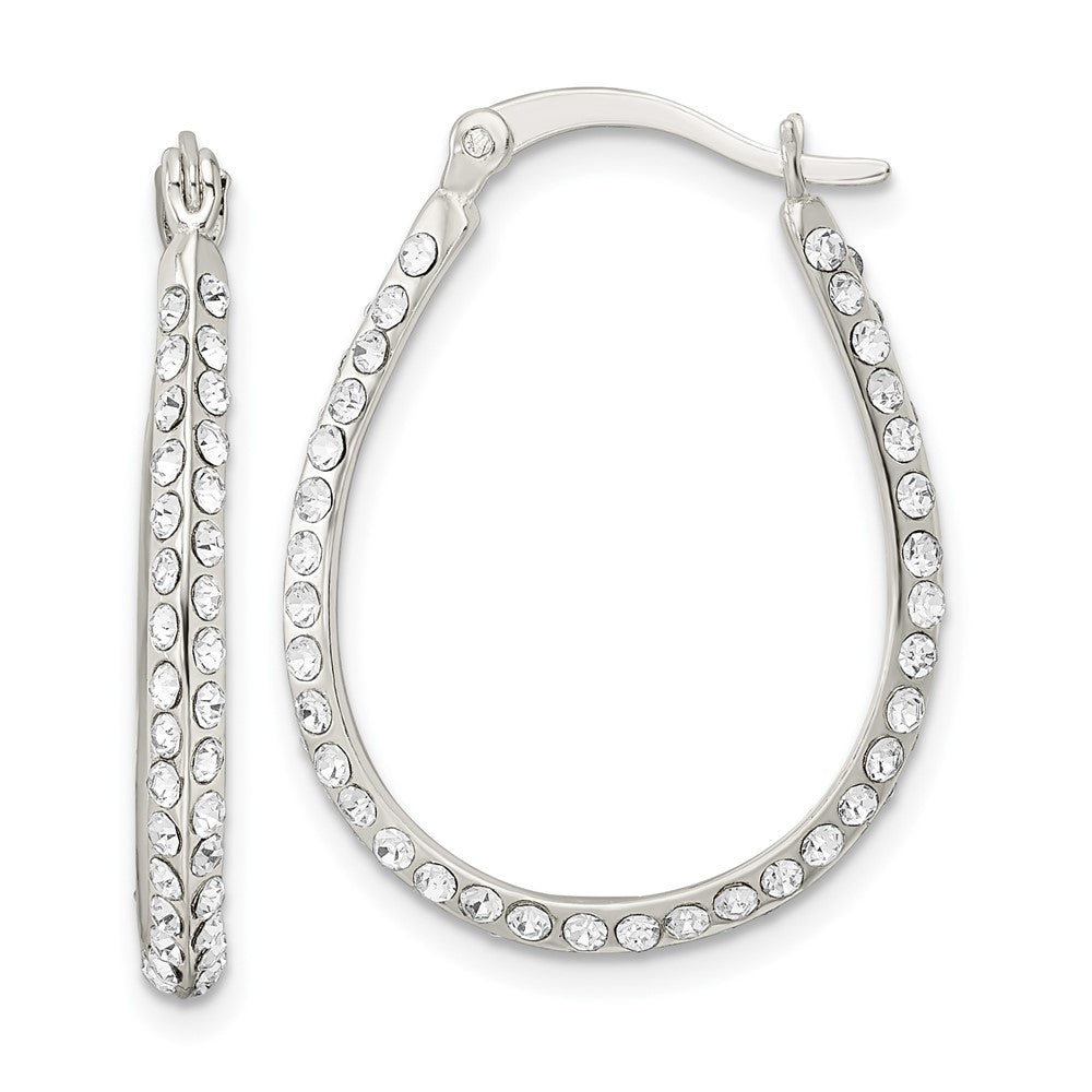 Sterling Silver CZ Oval Hoop Earrings - Product Photo