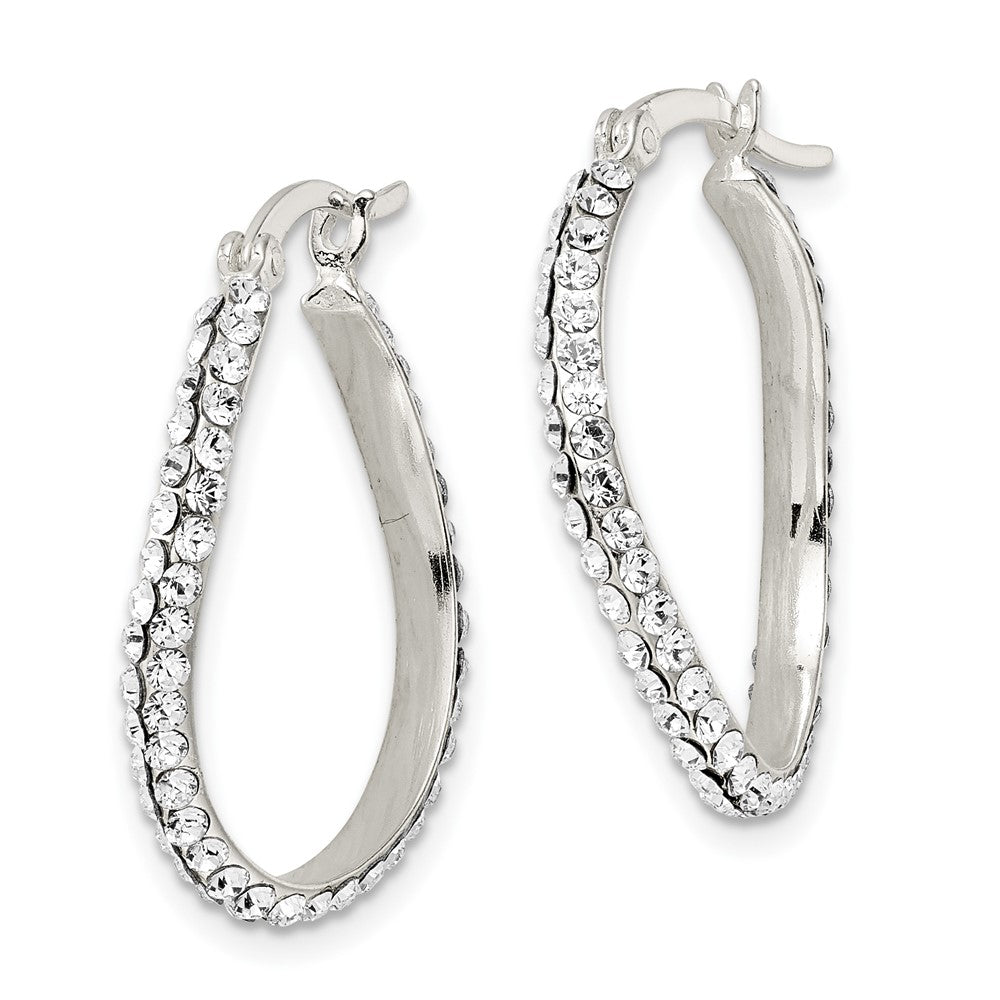 Sterling Silver CZ Oval Hoop Earrings - Product Photo