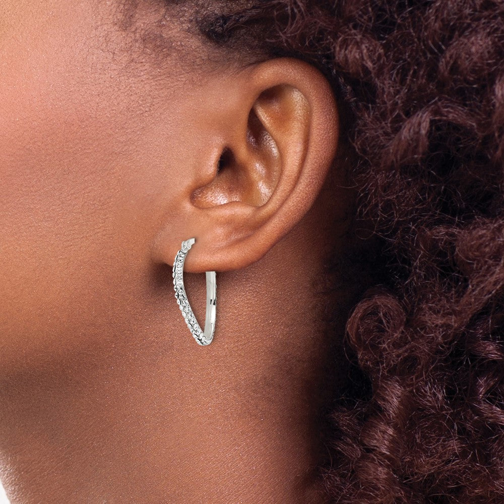 Sterling Silver CZ Oval Hoop Earrings - Product Photo