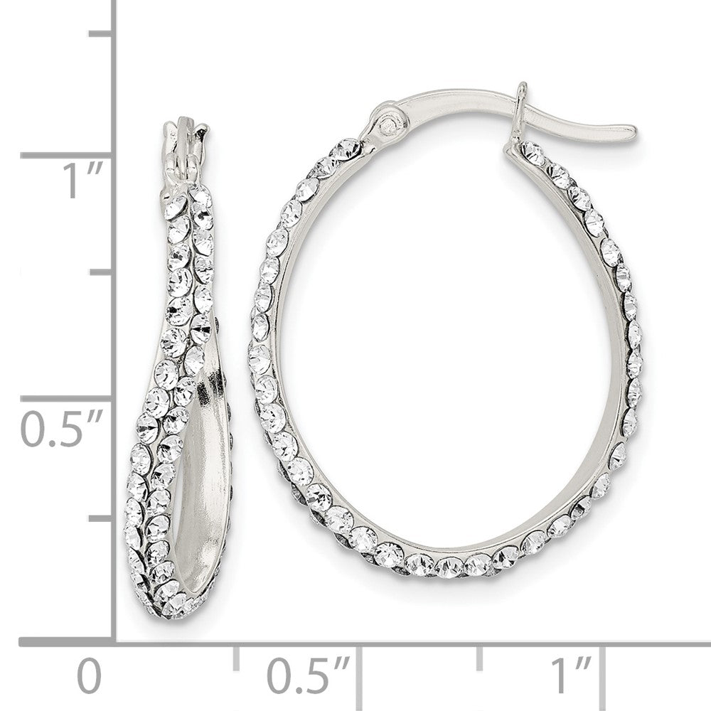 Sterling Silver CZ Oval Hoop Earrings - Product Photo
