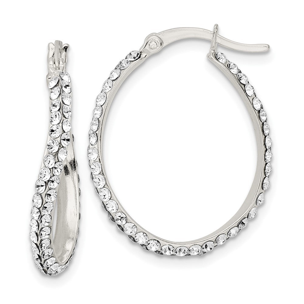 Sterling Silver CZ Oval Hoop Earrings - Product Photo