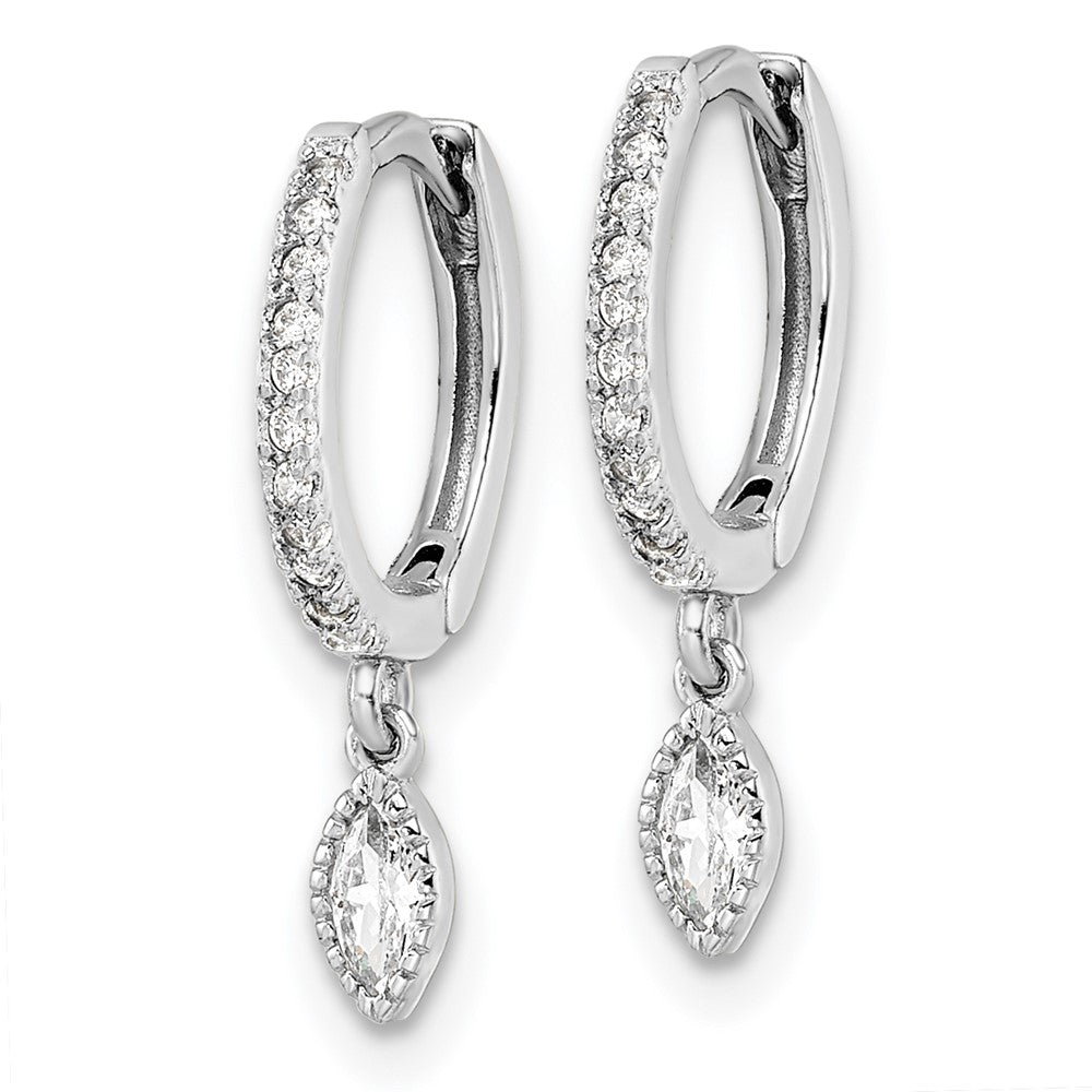 Sterling Silver Rhodium-plated Polished CZ Hinged Hoop Earrings - Product Photo