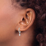 Sterling Silver Rhodium-plated Polished CZ Hinged Hoop Earrings - Product Photo