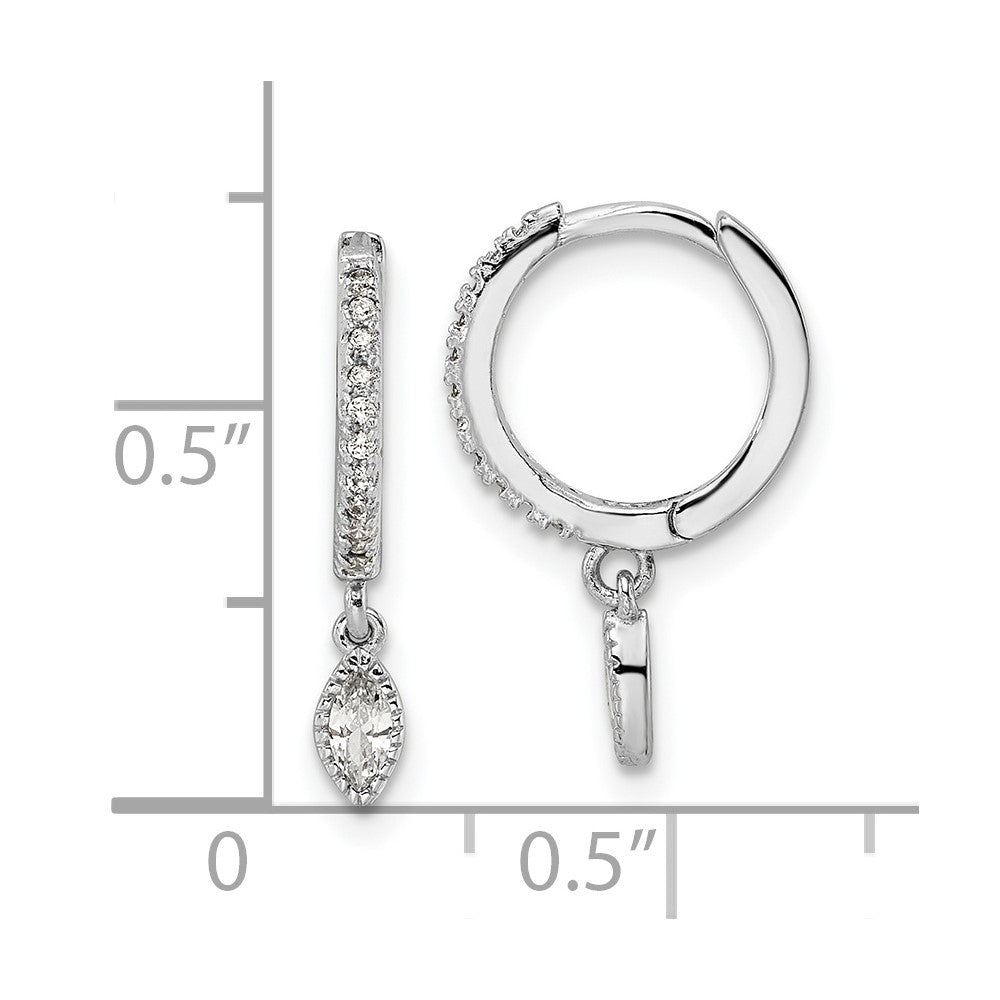 Sterling Silver Rhodium-plated Polished CZ Hinged Hoop Earrings - Product Photo