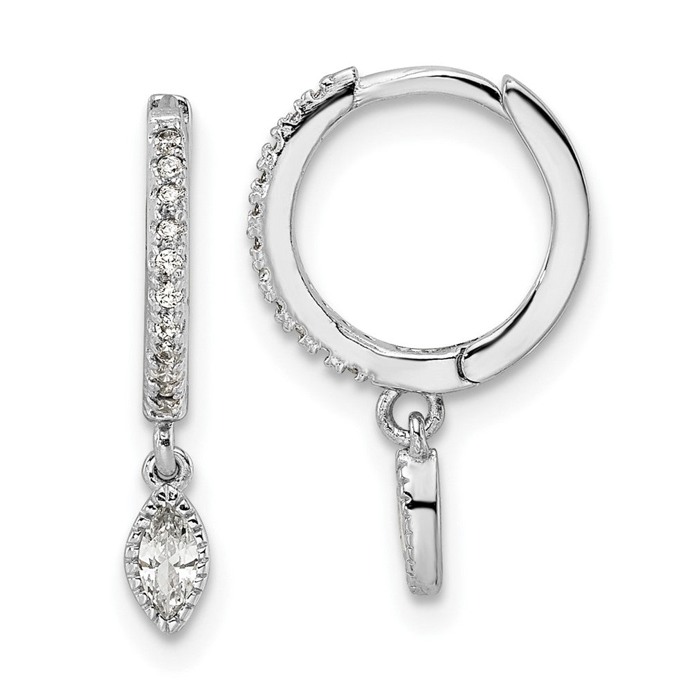 Sterling Silver Rhodium-plated Polished CZ Hinged Hoop Earrings - Product Photo