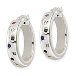 Sterling Silver Polished Multi-color CZ Circle Hoop Earrings - Product Photo