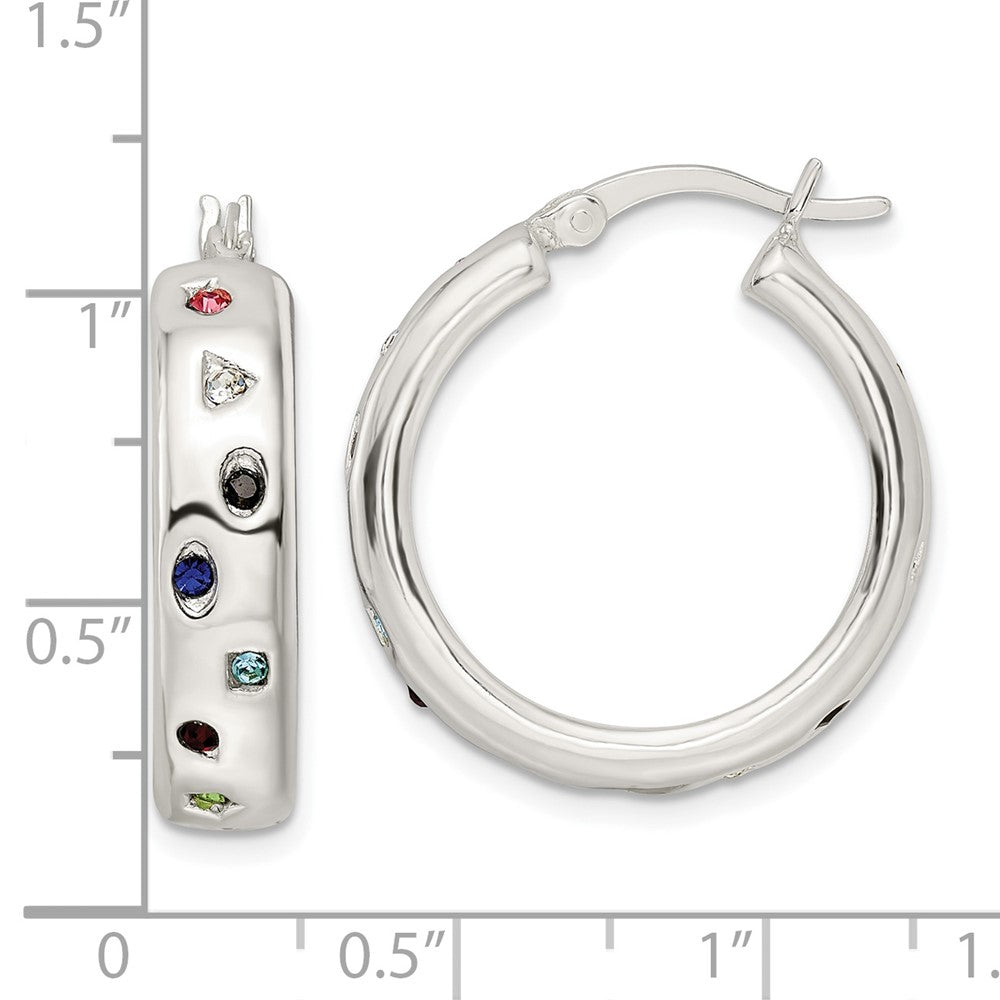 Sterling Silver Polished Multi-color CZ Circle Hoop Earrings - Product Photo