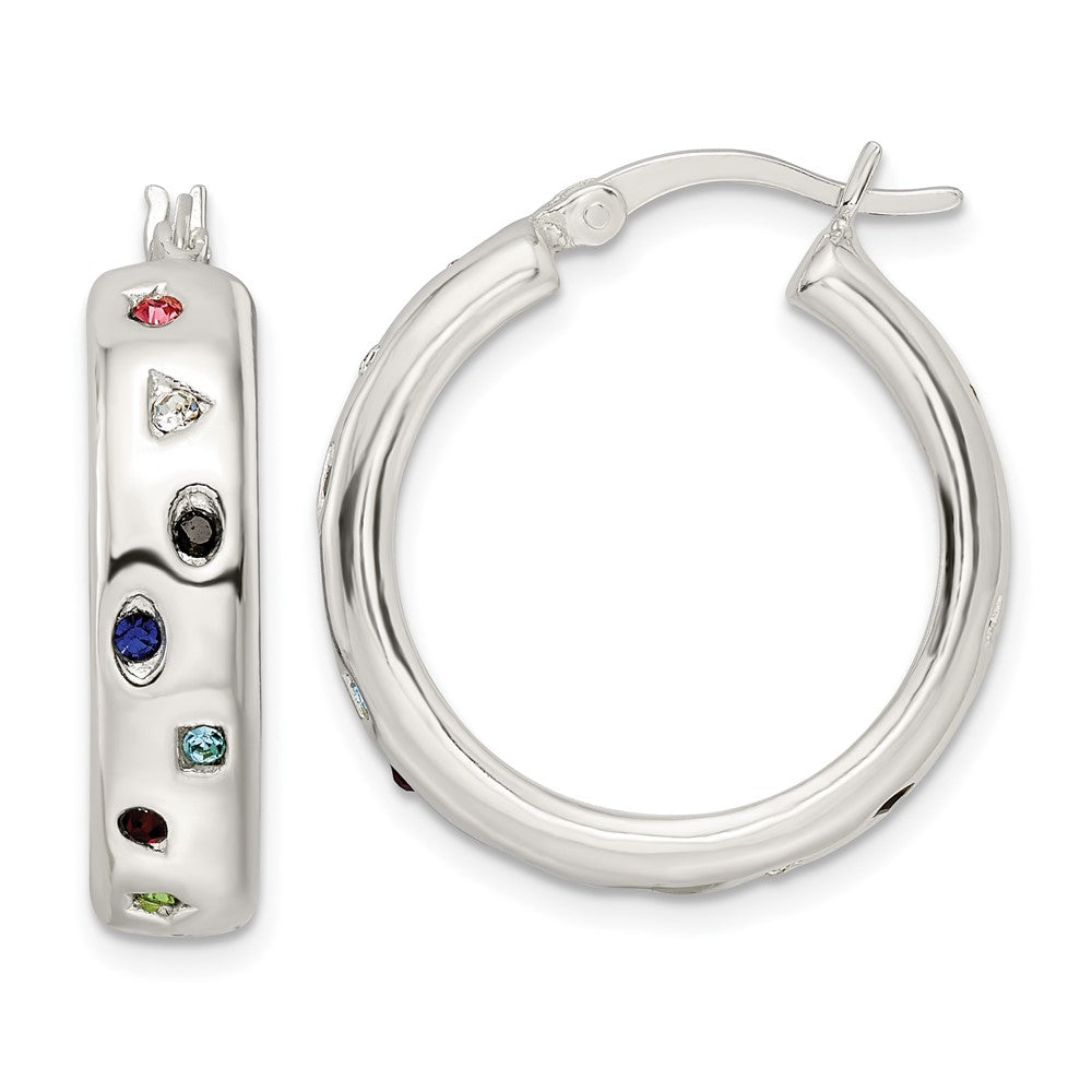 Sterling Silver Polished Multi-color CZ Circle Hoop Earrings - Product Photo