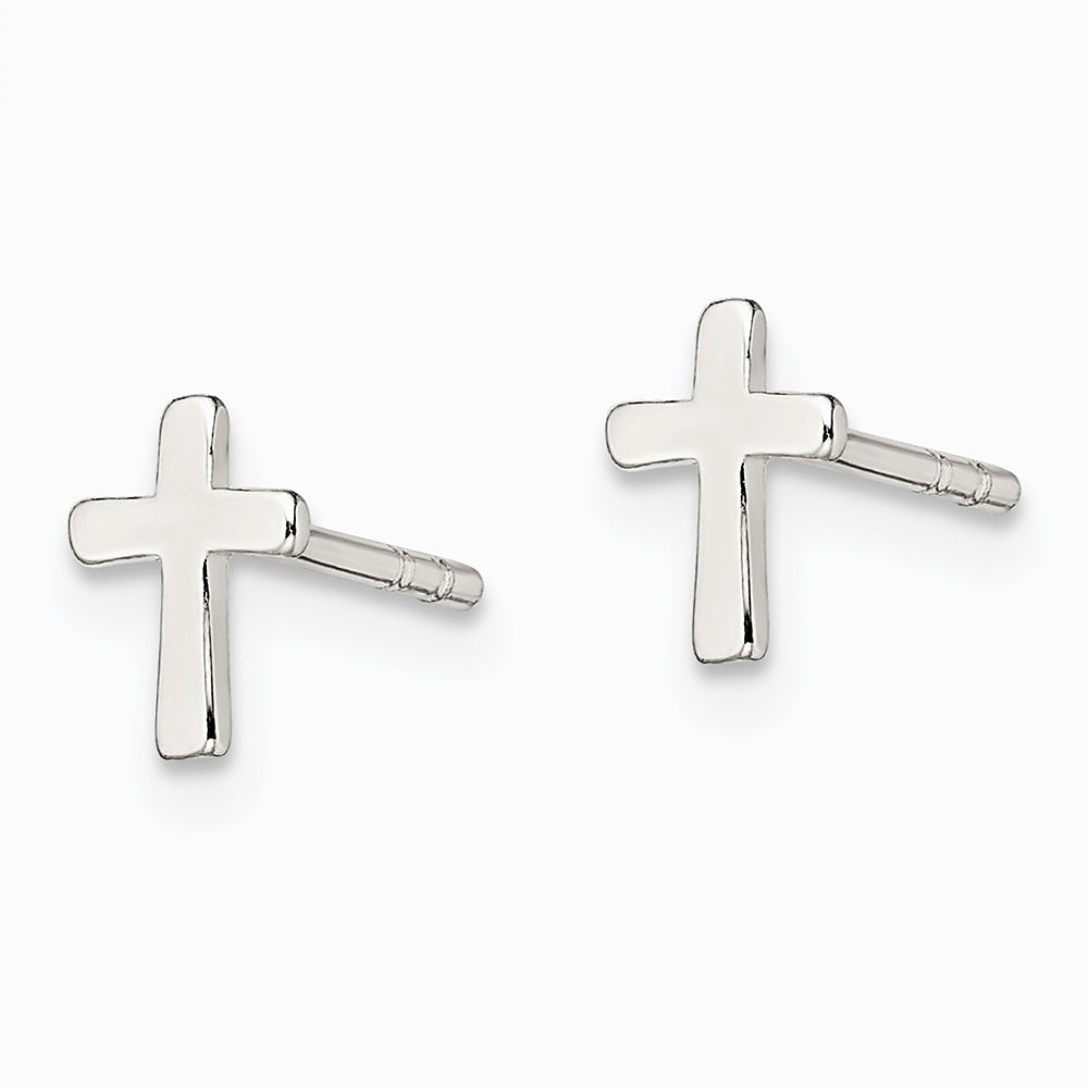 Sterling Silver Polished Latin Cross Petite Post Earrings - Product Photo