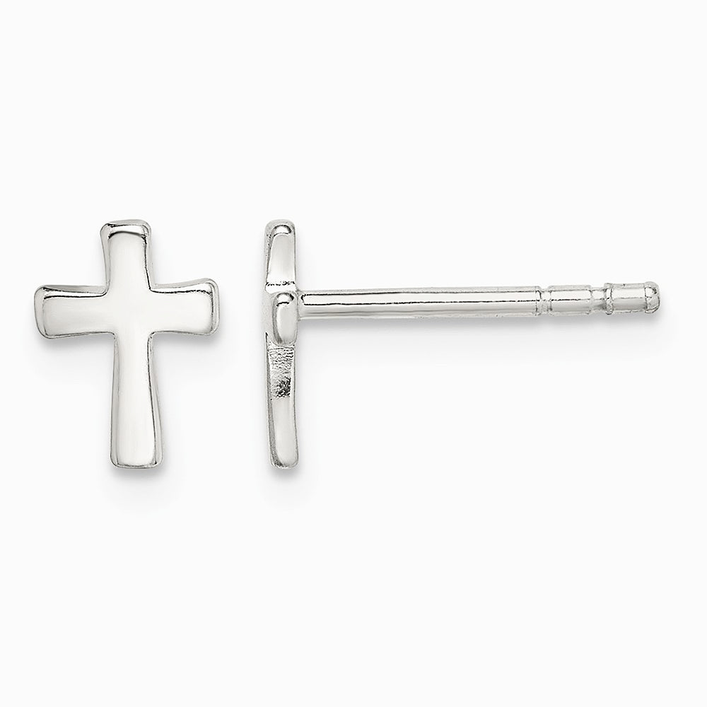 Sterling Silver Polished Latin Cross Petite Post Earrings