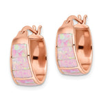 Sterling Silver Rose-tone Polished Pink Created Opal Inlay Hoop Earrings - Product Photo