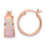 Sterling Silver Rose-tone Polished Pink Created Opal Inlay Hoop Earrings - Product Photo