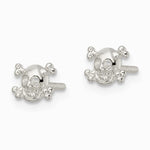 Sterling Silver Polished Skull and Crossbones Post Earrings - Product Photo