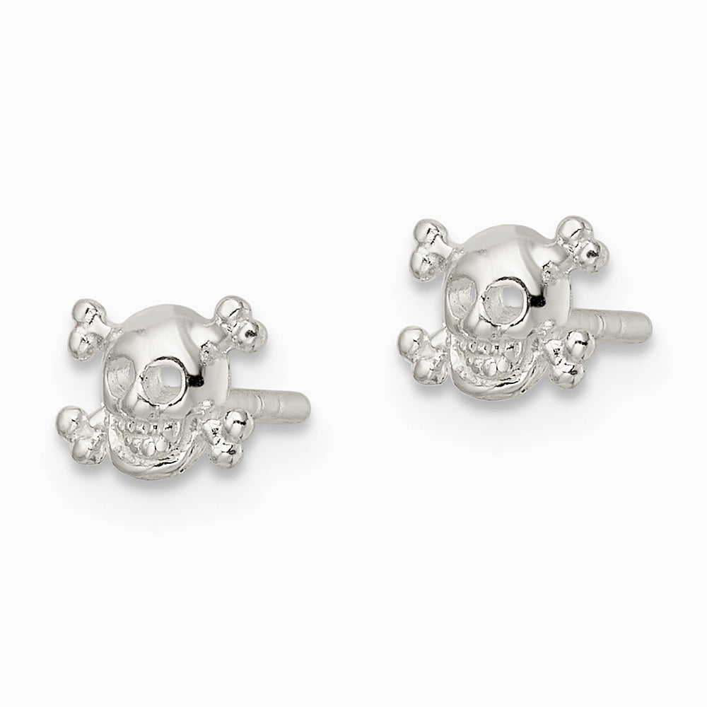 Sterling Silver Polished Skull and Crossbones Post Earrings - Product Photo