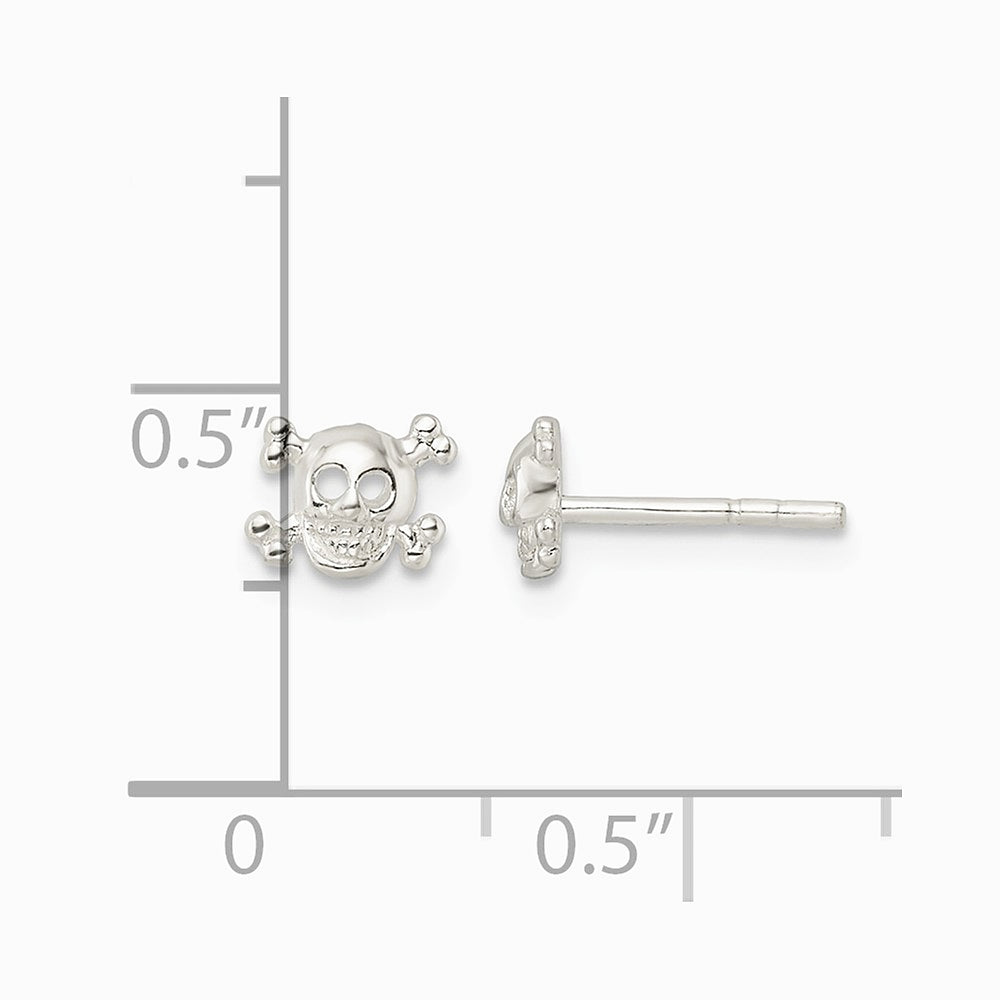 Sterling Silver Polished Skull and Crossbones Post Earrings - Product Photo