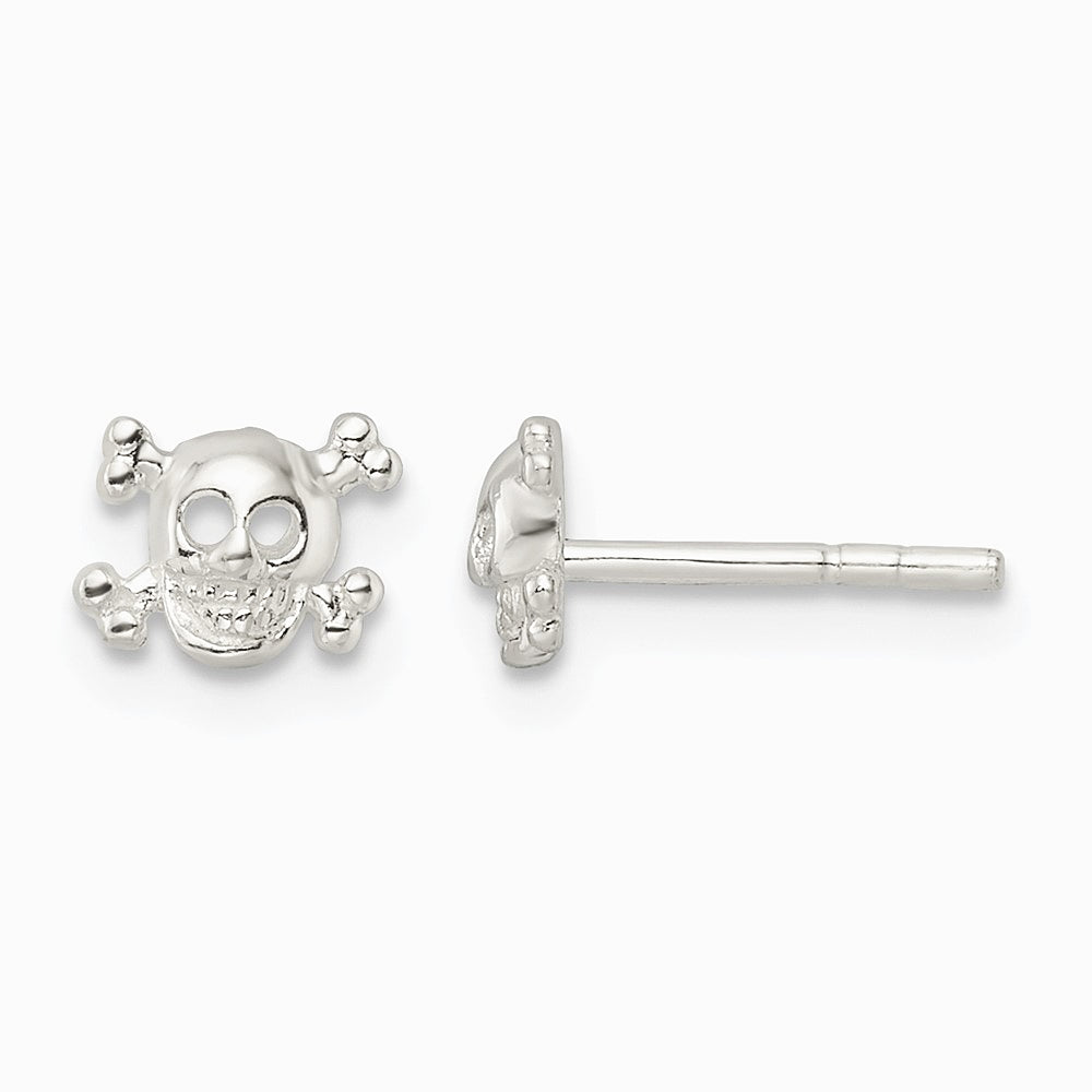Sterling Silver Polished Skull and Crossbones Post Earrings - Product Photo