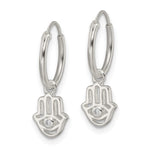 Sterling Silver Polished CZ Hamsa Dangle Endless Round Hoop Earrings - Product Photo
