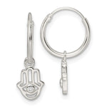 Sterling Silver Polished CZ Hamsa Dangle Endless Round Hoop Earrings - Product Photo