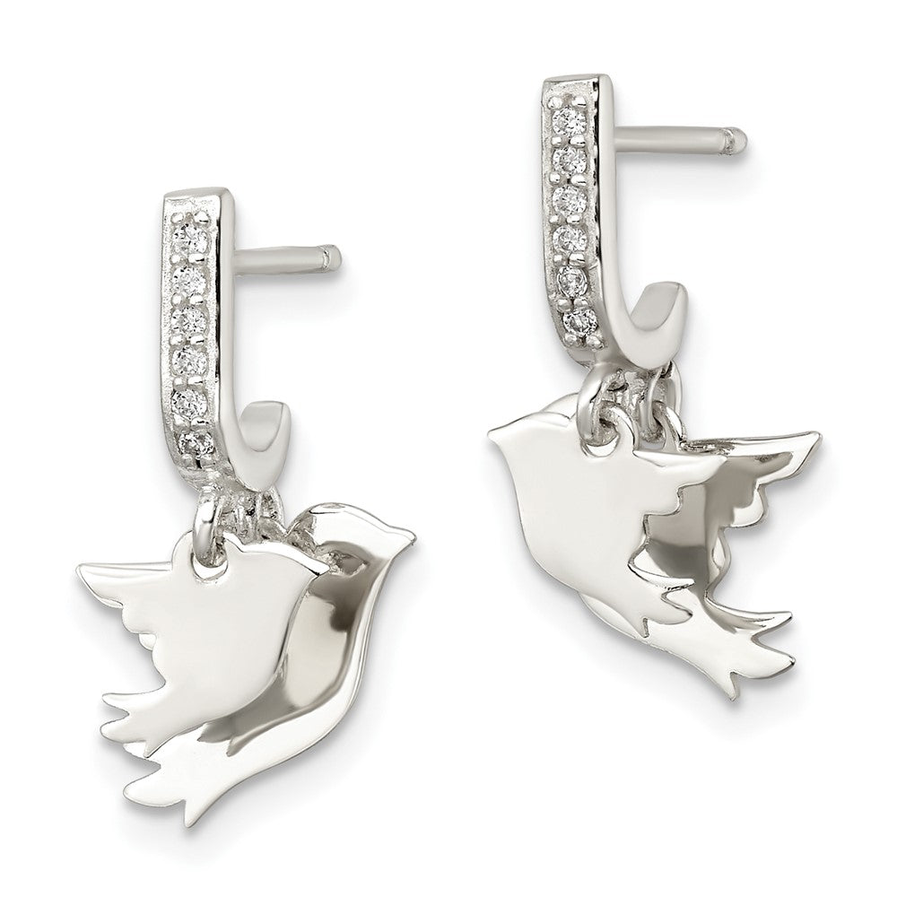 Sterling Silver Polished CZ Two Doves J-Hoop Post Earrings - Product Photo