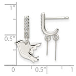 Sterling Silver Polished CZ Two Doves J-Hoop Post Earrings - Product Photo
