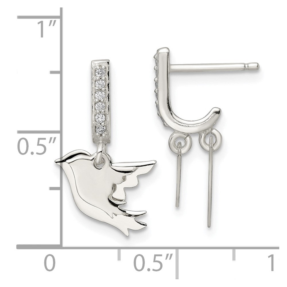 Sterling Silver Polished CZ Two Doves J-Hoop Post Earrings - Product Photo