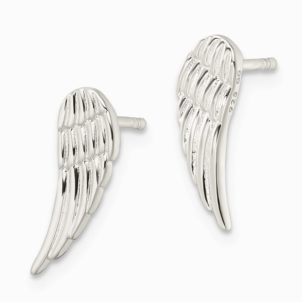 Sterling Silver Polished and Textured Wing Post Earrings - Product Photo