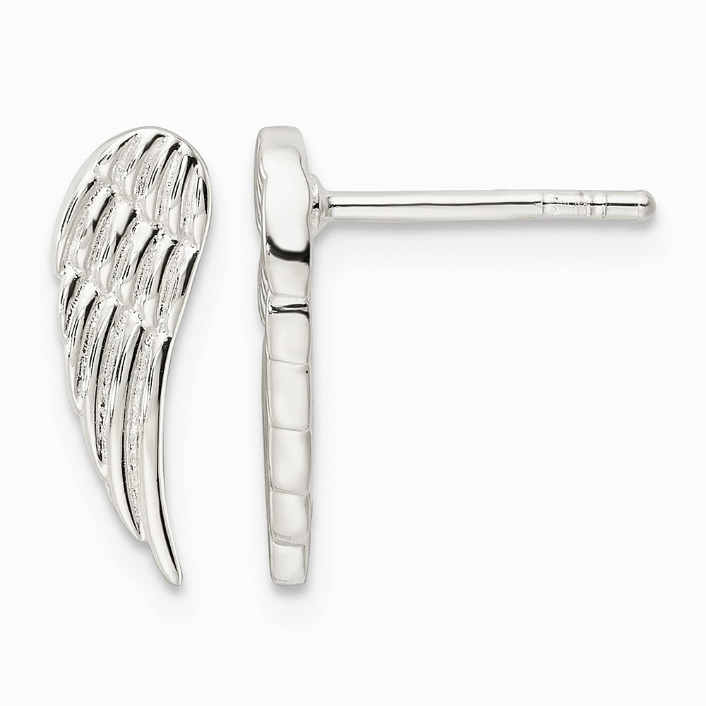 Sterling Silver Polished and Textured Wing Post Earrings - Product Photo
