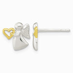 Sterling Silver Angel Gold-plated Heart Polished Post Earrings - Product Photo