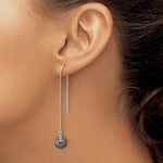 Sterling Silver Rhodium-plated Black Tahitian Pearl Threader Earrings - Product Photo