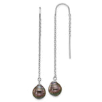 Sterling Silver Rhodium-plated Black Tahitian Pearl Threader Earrings - Product Photo