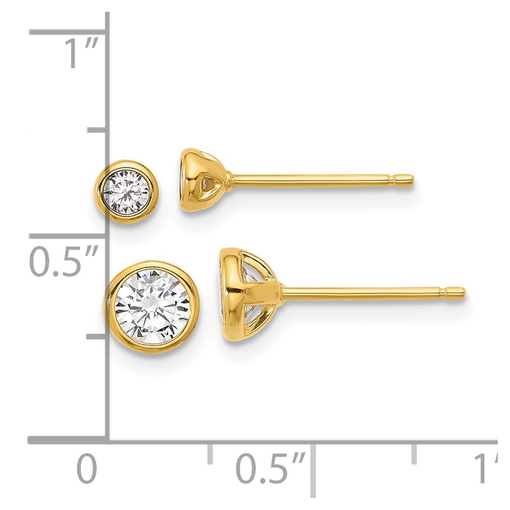 Sterling Silver Gold-tone 3mm and 5mm CZ Bezel Post Earrings Set - Product Photo