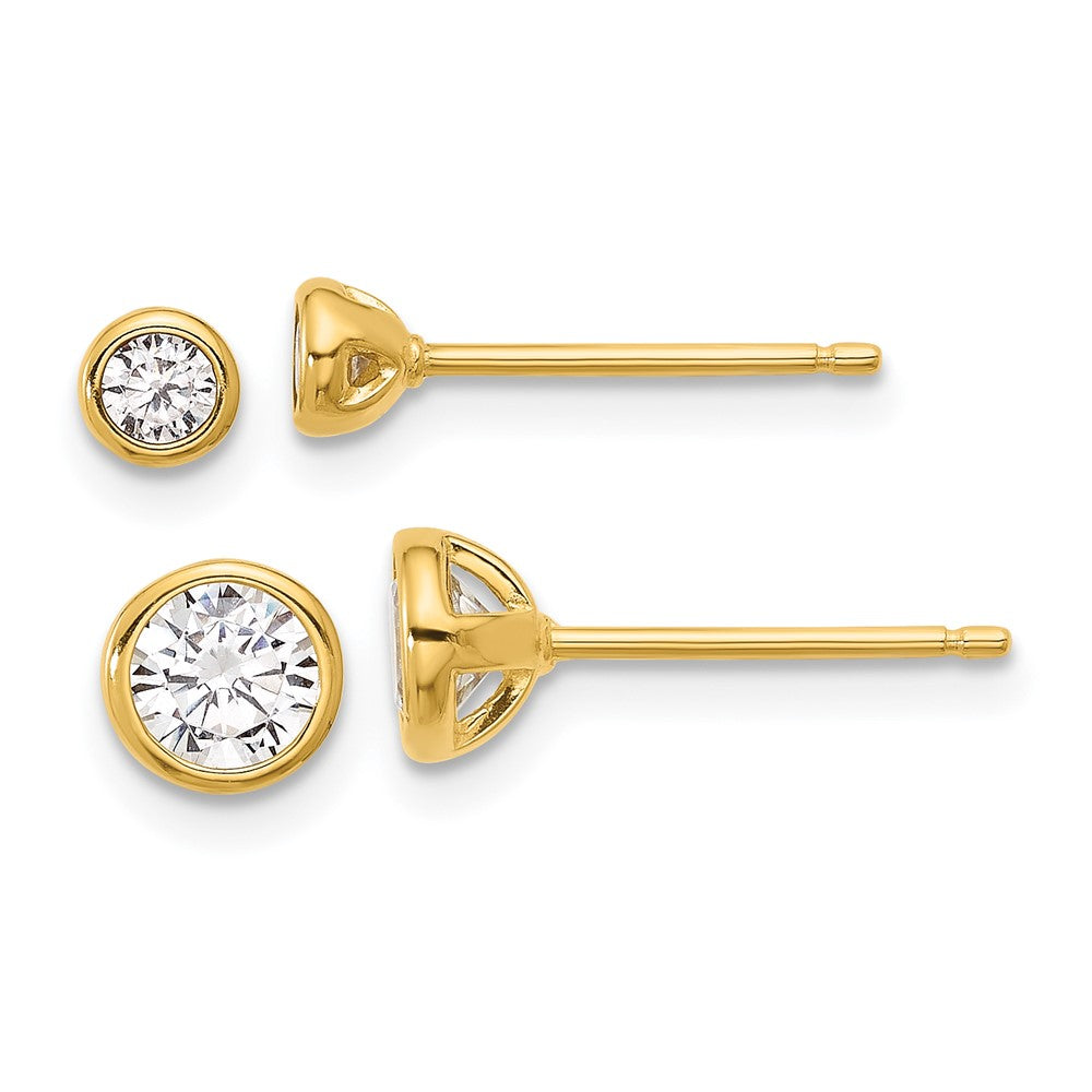 Sterling Silver Gold-tone 3mm and 5mm CZ Bezel Post Earrings Set - Product Photo