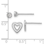 Sterling Silver Rhodium-plated CZ and Heart Post Earrings Set - Product Photo