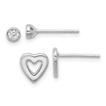 Sterling Silver Rhodium-plated CZ and Heart Post Earrings Set - Product Photo