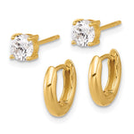 Sterling Silver Gold-tone 2.5mm Huggie Hoops/5mm CZ Stud Earrings Set - Product Photo