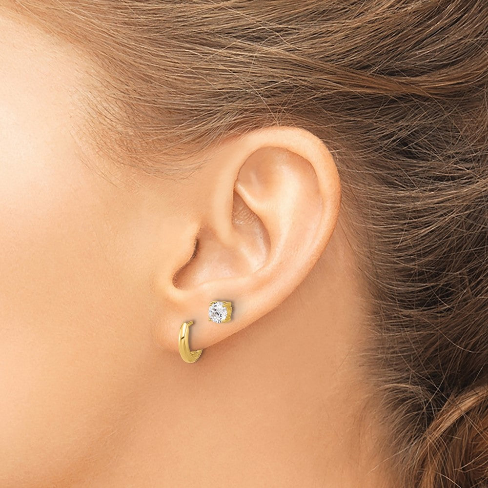 Sterling Silver Gold-tone 2.5mm Huggie Hoops/5mm CZ Stud Earrings Set - Product Photo
