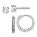 Sterling Silver Rh-plated CZ 2mm Hoop and 5mm Stud Post Earring Set - Product Photo