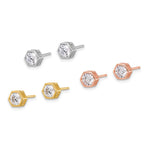 Sterling Silver RH-plated Rose and Gold-tone CZ Set of 3 Post Earring Set - Product Photo