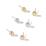 Sterling Silver RH-plated Rose and Gold-tone CZ Set of 3 Post Earring Set - Product Photo