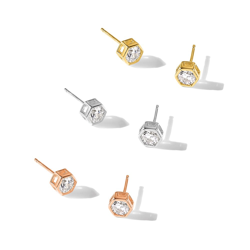 Sterling Silver RH-plated Rose and Gold-tone CZ Set of 3 Post Earring Set - Product Photo