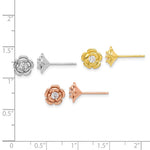 Sterling Silver Rhod-plt/Gold/Rose-tone CZ Rose 3 Pair Earrings Set - Product Photo